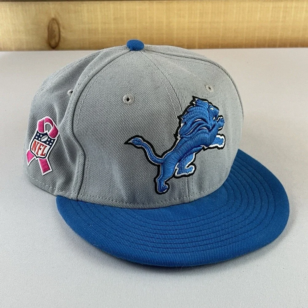 New Era Hat NFL Detroit‎ Lions Breast Cancer 59Fifty Size 7 1/2 Blue Gray